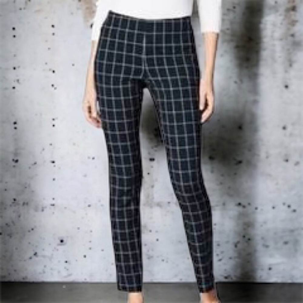 J Jill Window Pane Essential Cotton Stretch Pant Sz. 12 Navy Blue Skinny Leg